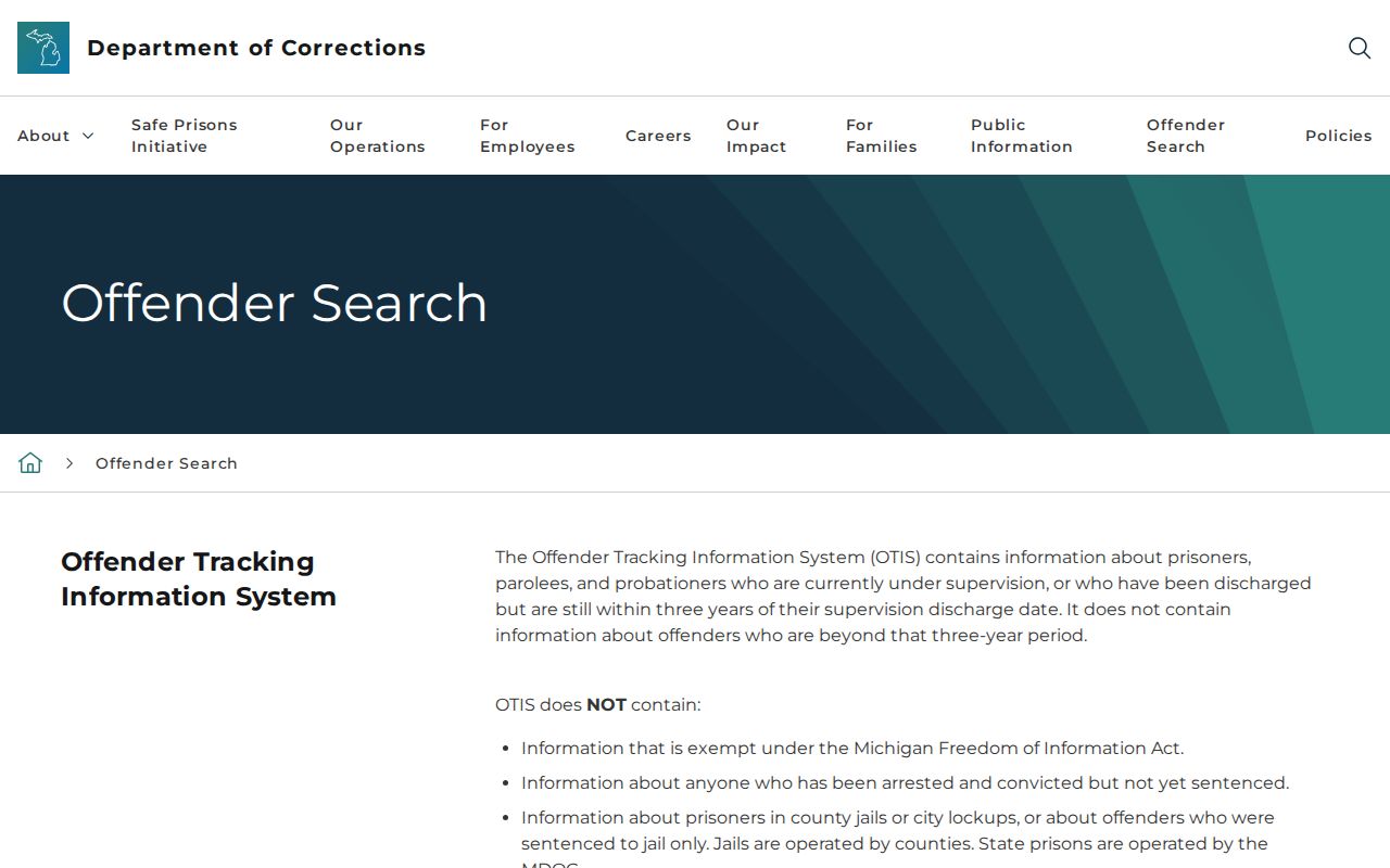 OTIS state custody search for Mecosta County criminal records