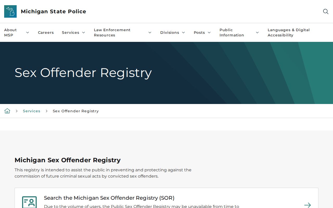 Mecosta County sex offender records information on the Michigan PSOR page