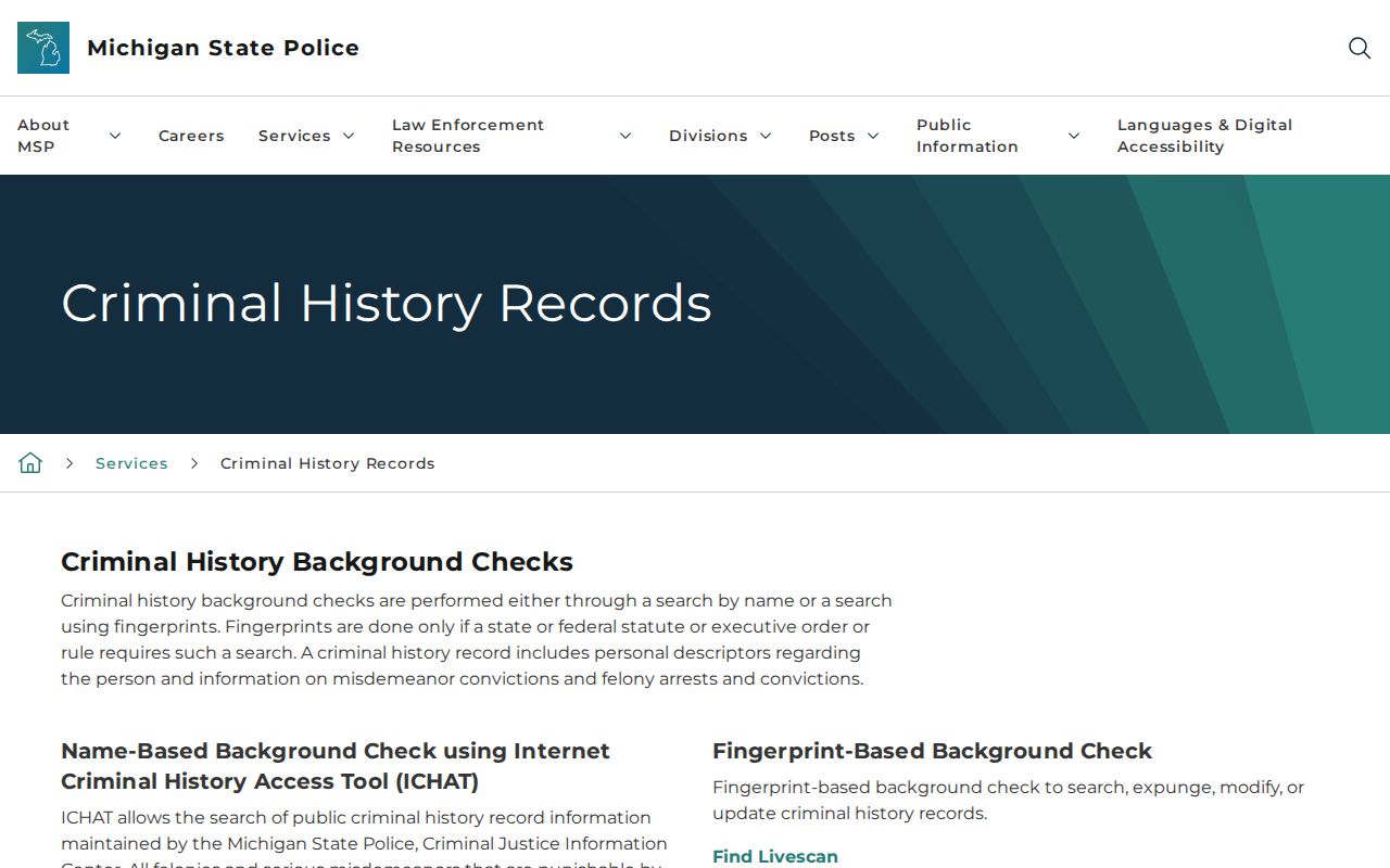 Michigan State Police criminal history services for Mecosta County records